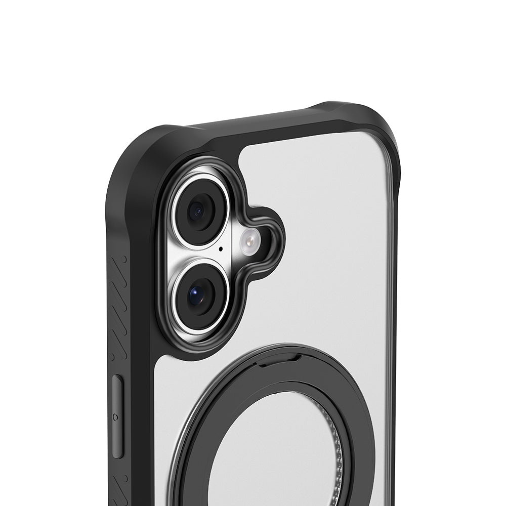 Apple iPhone 17 Kılıf M-safe Şarj Özellikli Parmak Ring Standlı Airbag Tasarımlı Mutural Obsidian Serisi Kapak Siyah