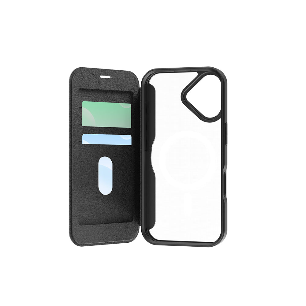 Apple iPhone 17 Kılıf M-Safe Şarj Özellikli Raptic Air Folio Şeffaf Kartlıklı Kapaklı Kılıf Siyah