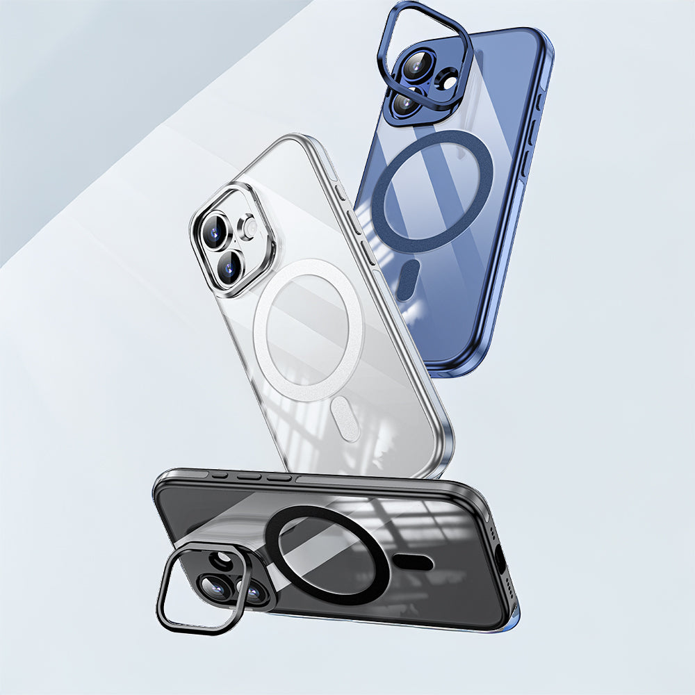 Apple iPhone 17 Kılıf M-safe Şarj Özellikli Wlons Standlı Efsane Kapak Mavi