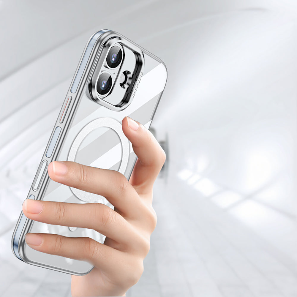 Apple iPhone 17 Kılıf M-safe Şarj Özellikli Wlons Standlı Efsane Kapak Gümüş