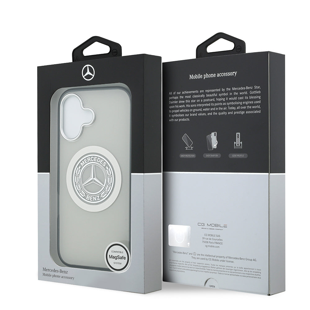 Apple iPhone 17 Kılıf Mercedes Benz Orjinal Lisanslı M-safe Şarj Özellikli Çift Katmanlı PC Nostaljik Yıldız Dizayn Kapak Gri