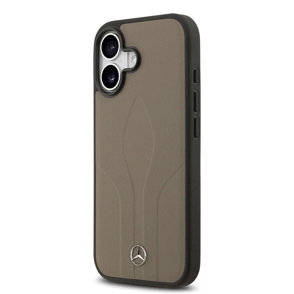Apple iPhone 17 Kılıf Mercedes Benz Orjinal Lisanslı M-safe Şarj Özellikli Dokulu Desenli Deri Kapak Kahverengi