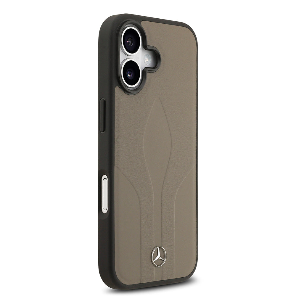 Apple iPhone 17 Kılıf Mercedes Benz Orjinal Lisanslı M-safe Şarj Özellikli Dokulu Desenli Deri Kapak Kahverengi