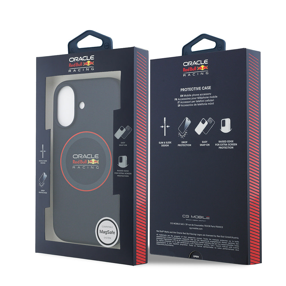 Apple iPhone 17 Kılıf Redbull Orjinal Lisanslı M-safe Şarj Özellikli Kırmızı Halka ve Logo Silikon Kapak Lacivert