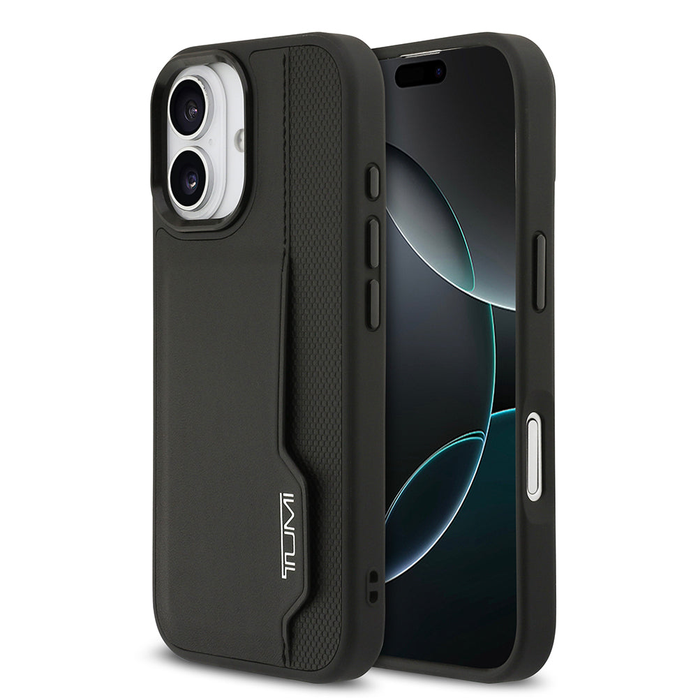 Apple iPhone 17 Kılıf TUMI Orjinal Lisanslı Deri Dikey Kartlıklı Kapak Siyah