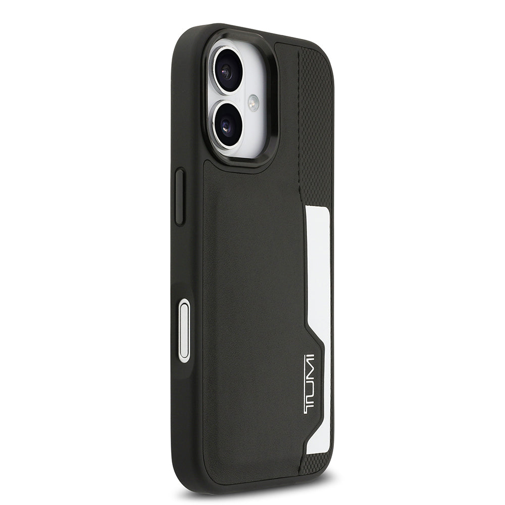 Apple iPhone 17 Kılıf TUMI Orjinal Lisanslı Deri Dikey Kartlıklı Kapak Siyah