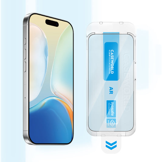 Apple iPhone 17 Pro CaseWorld Applicator Serisi 2.5D Eyesafe Mavi Işık Teknolojili Safir 0.33mm Temperli Cam Ekran Koruyucu + Uygulama Aparatı