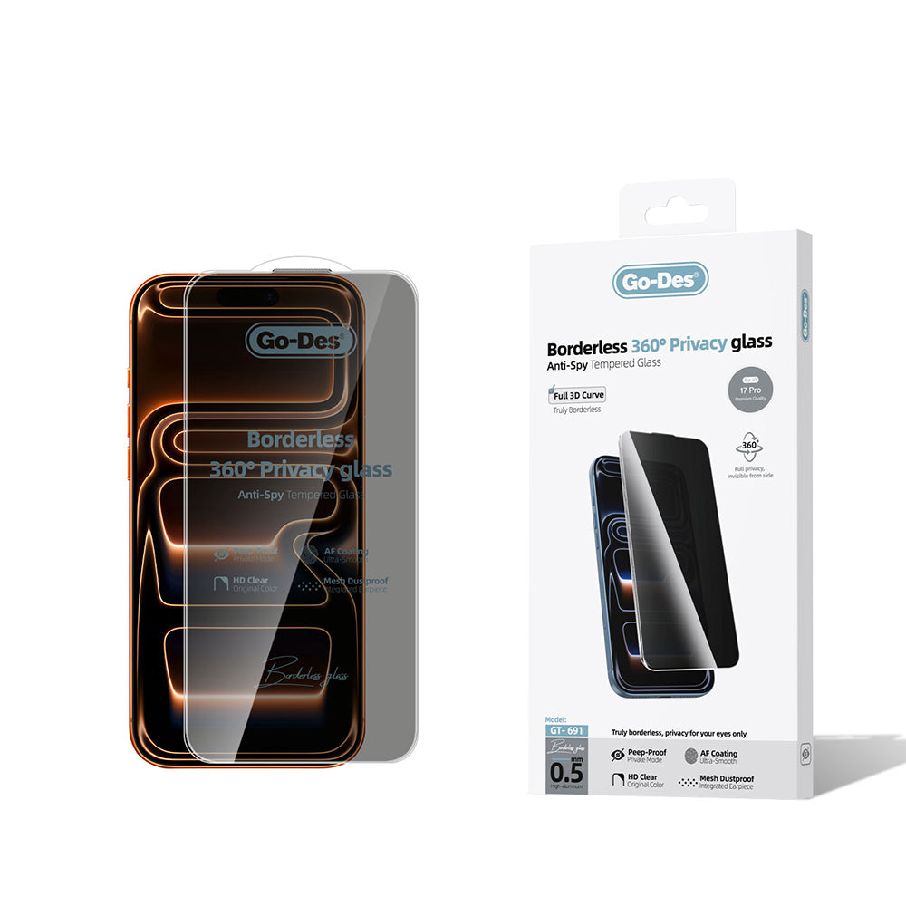 Apple iPhone 17 Pro Go Des Borderless Privacy Temperli Cam Ekran Koruyucu