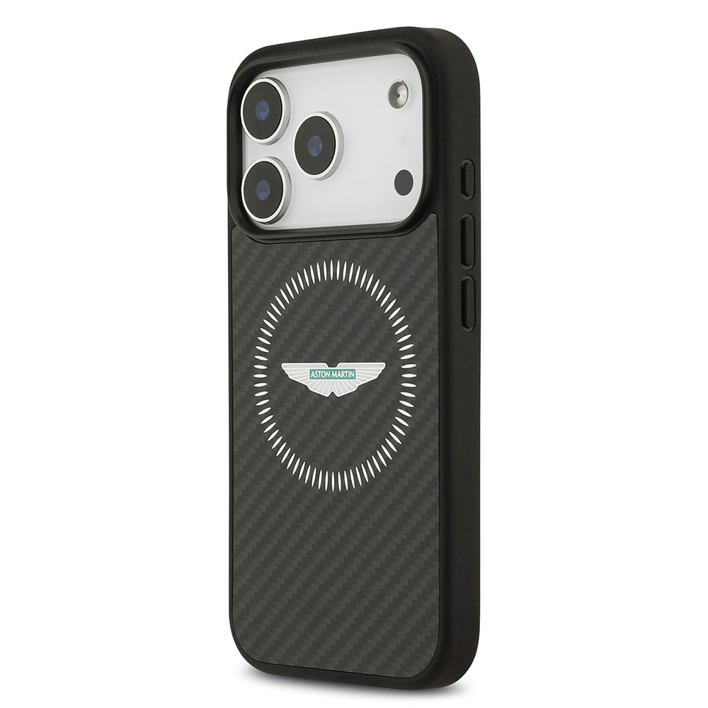 Apple iPhone 17 Pro Kılıf Aston Martin Orjinal Lisanslı M-safe Şarj Özellikli Karbon Fiber Kevlar Kapak Siyah