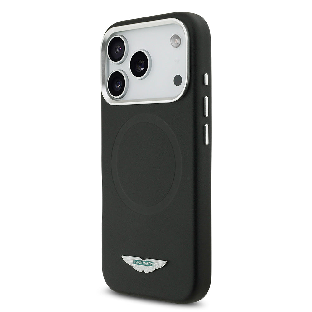 Apple iPhone 17 Pro Kılıf Aston Martin Orjinal Lisanslı M-safe Şarj Özellikli Metal Logolu PU Deri Kapak Siyah