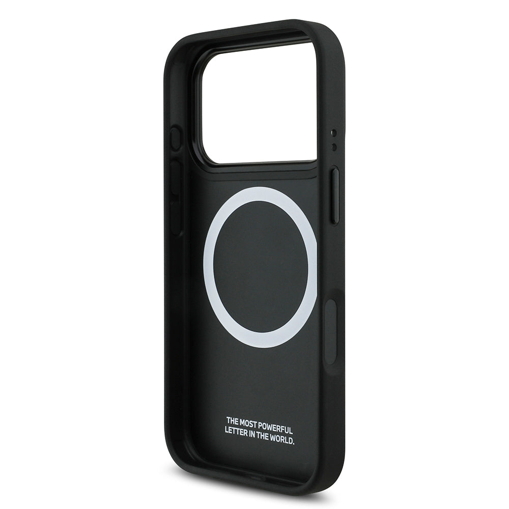 Apple iPhone 17 Pro Kılıf BMW Orjinal Lisanslı M-safe Şarj Özellikli Deri Arka Yüzey Metal Logolu Delikli Şerit Tasarımlı Kapak Gri