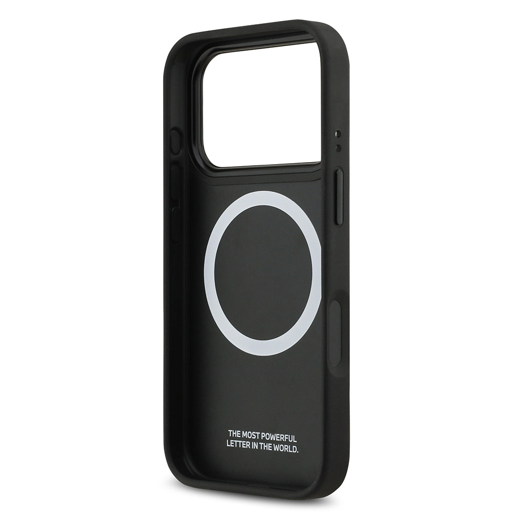 Apple iPhone 17 Pro Kılıf BMW Orjinal Lisanslı M-safe Şarj Özellikli Deri Arka Yüzey Metal Logolu Delikli Şerit Tasarımlı Kapak Mavi