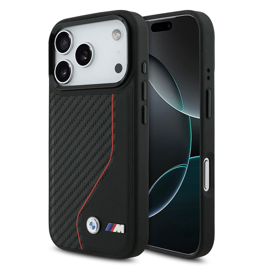 Apple iPhone 17 Pro Kılıf BMW Orjinal Lisanslı M-safe Şarj Özellikli Metal BMW ve M Logolu PU Karbon Tasarımlı Kapak