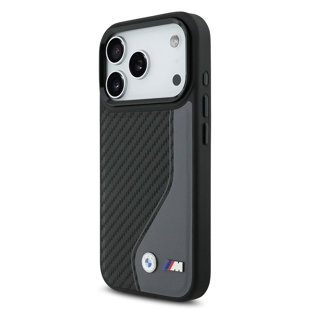 Apple iPhone 17 Pro Kılıf BMW Orjinal Lisanslı M-safe Şarj Özellikli Metal BMW ve M Logolu PU Karbon Tasarımlı Kapak Kırmızı