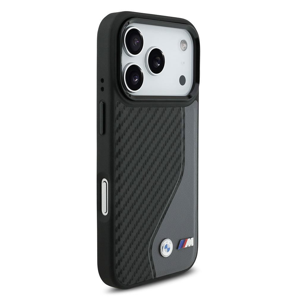 Apple iPhone 17 Pro Kılıf BMW Orjinal Lisanslı M-safe Şarj Özellikli Metal BMW ve M Logolu PU Karbon Tasarımlı Kapak Kırmızı