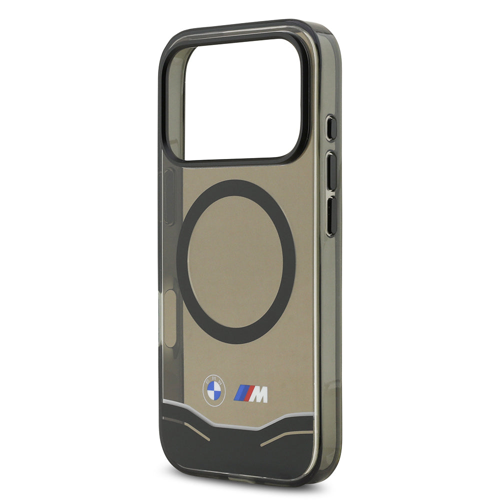 Apple iPhone 17 Pro Kılıf BMW Orjinal Lisanslı M-safe Şarj Özellikli Metal Buton Tasarımlı Tranparan M Dizayn Kapak Siyah