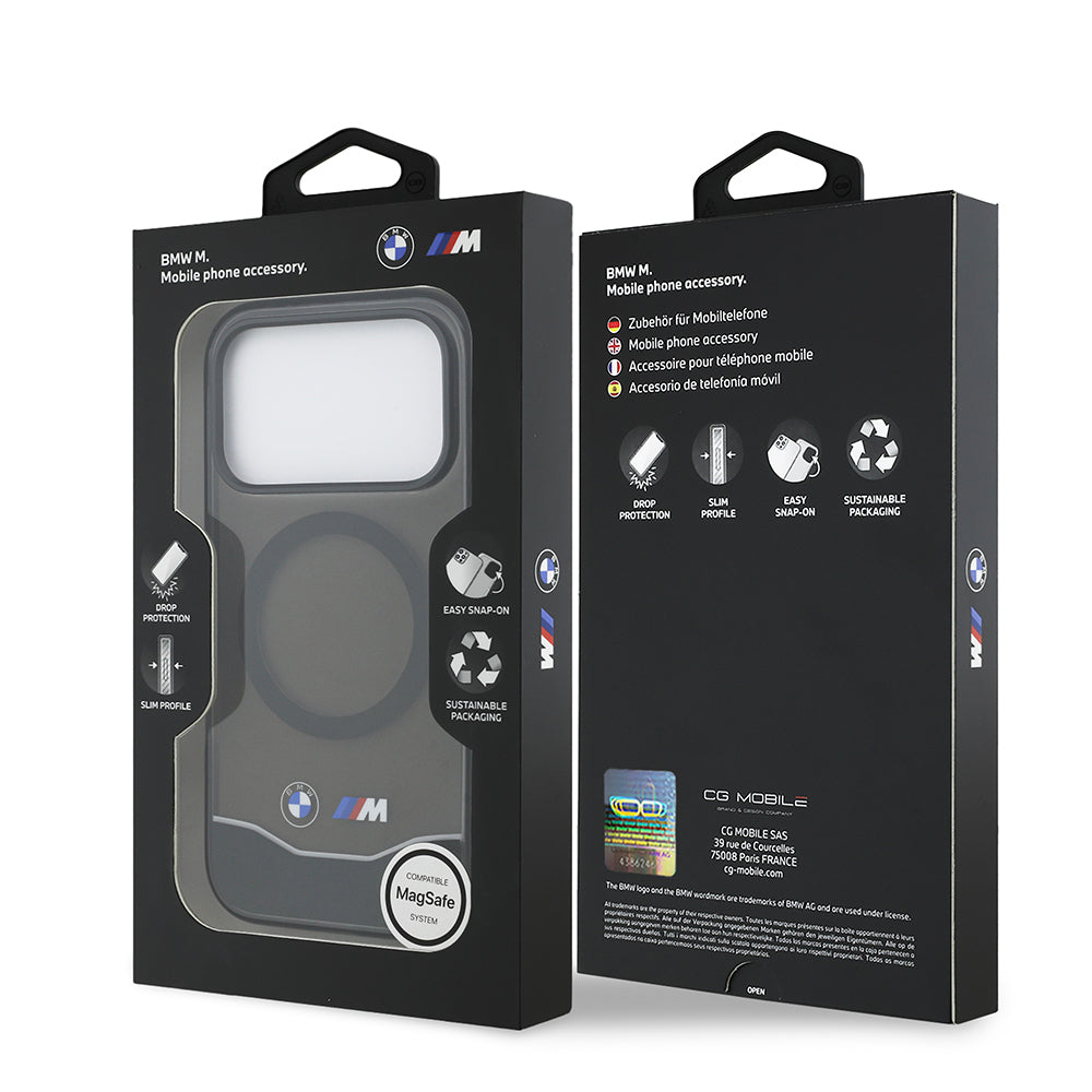 Apple iPhone 17 Pro Kılıf BMW Orjinal Lisanslı M-safe Şarj Özellikli Metal Buton Tasarımlı Tranparan M Dizayn Kapak Siyah