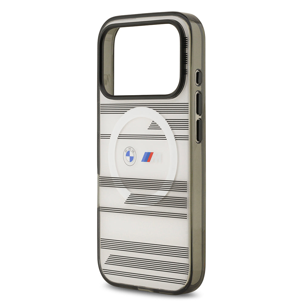 Apple iPhone 17 Pro Kılıf BMW Orjinal Lisanslı M-safe Şarj Özellikli Metal Kamera Butonlu Yatay Şeritli M Dizayn Kapak Mavi