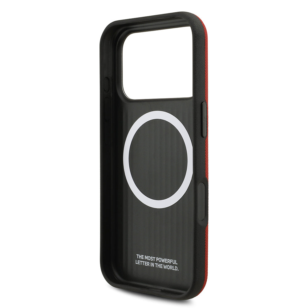 Apple iPhone 17 Pro Kılıf BMW Orjinal Lisanslı M-safe Şarj Özellikli Metal Logolu Delikli M Dizayn Deri Kapak Kırmızı