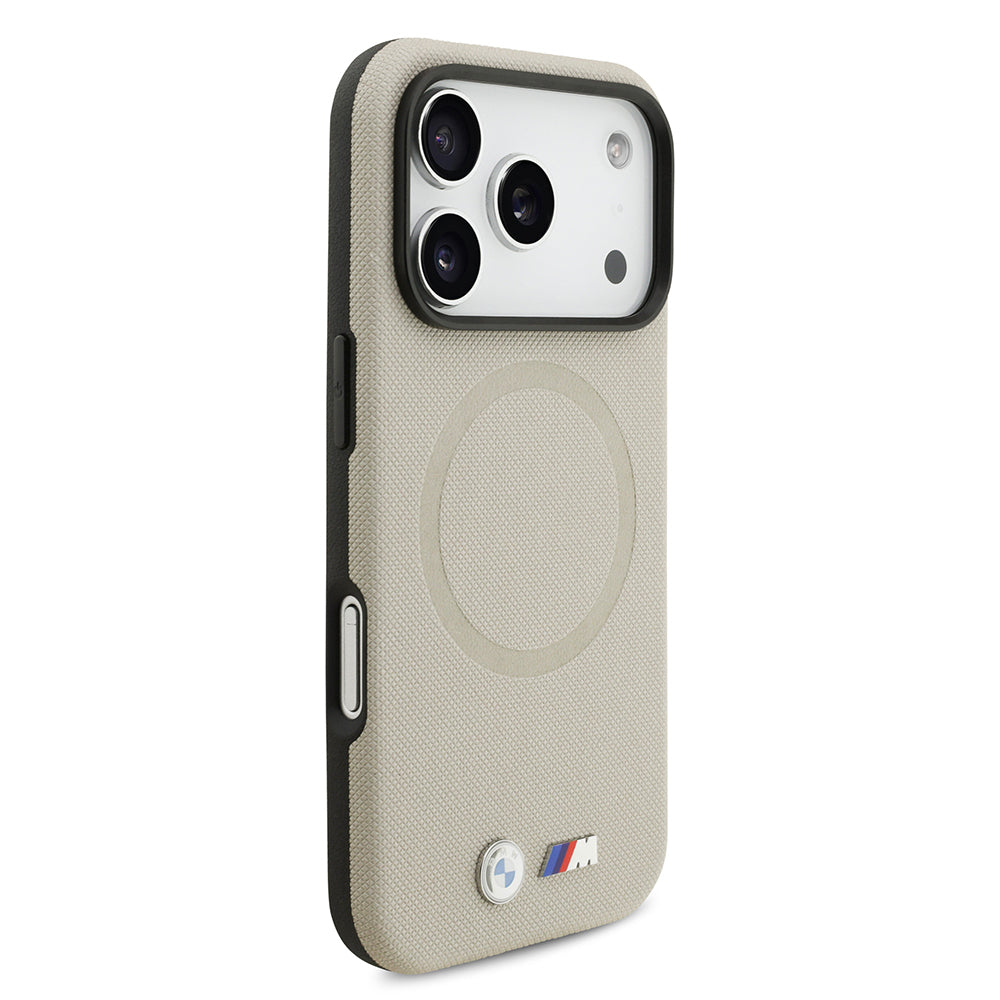 Apple iPhone 17 Pro Kılıf BMW Orjinal Lisanslı M-safe Şarj Özellikli Metal Logolu Delikli M Dizayn Deri Kapak Füme