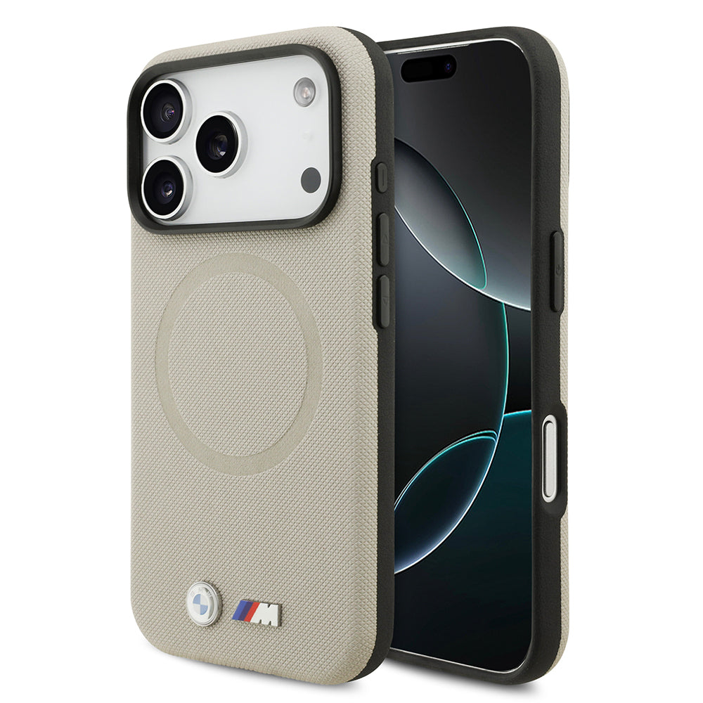 Apple iPhone 17 Pro Kılıf BMW Orjinal Lisanslı M-safe Şarj Özellikli Metal Logolu Delikli M Dizayn Deri Kapak Gri