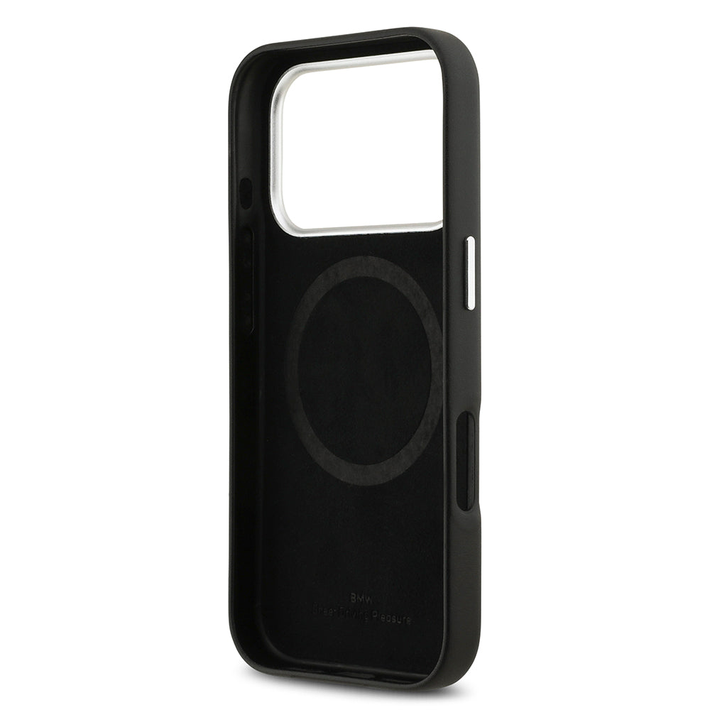 Apple iPhone 17 Pro Kılıf BMW Orjinal Lisanslı M-safe Şarj Özellikli Metal Logolu Tam Kaplama Deri Kapak Gri