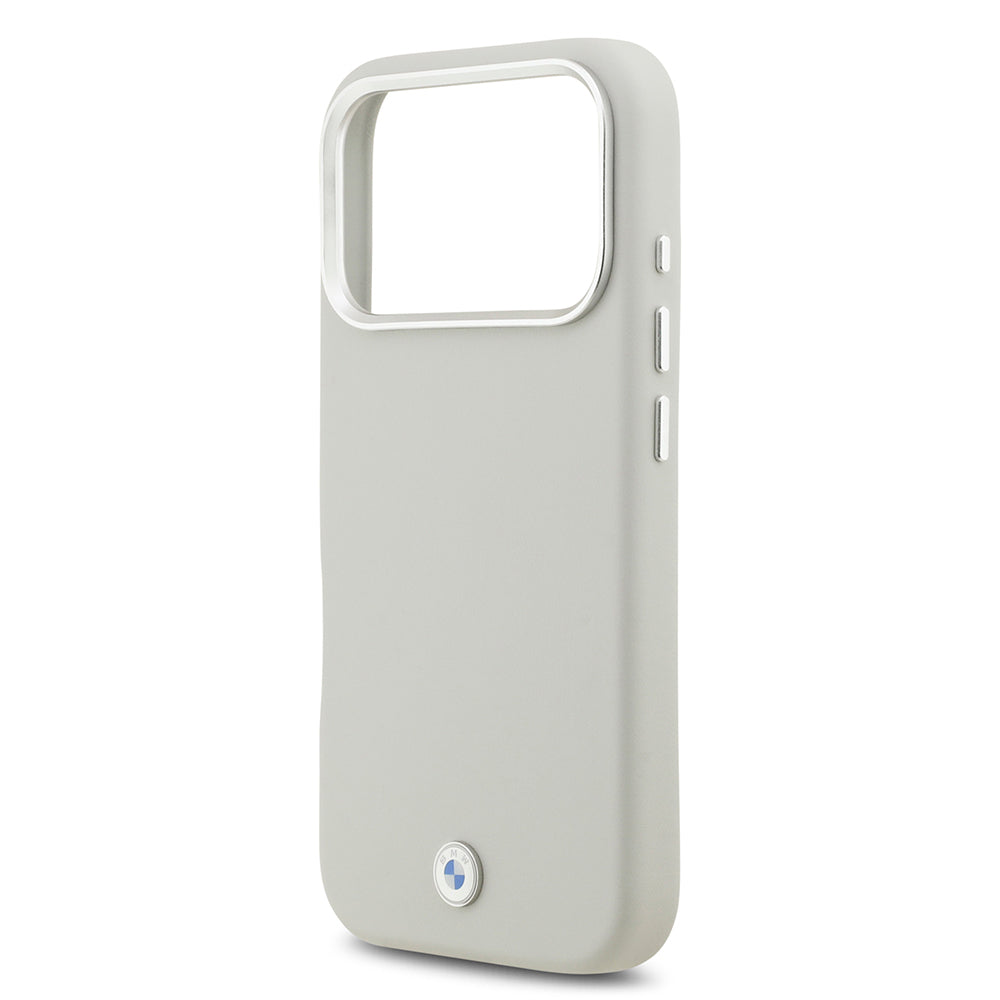 Apple iPhone 17 Pro Kılıf BMW Orjinal Lisanslı M-safe Şarj Özellikli Metal Logolu Tam Kaplama Deri Kapak Gri