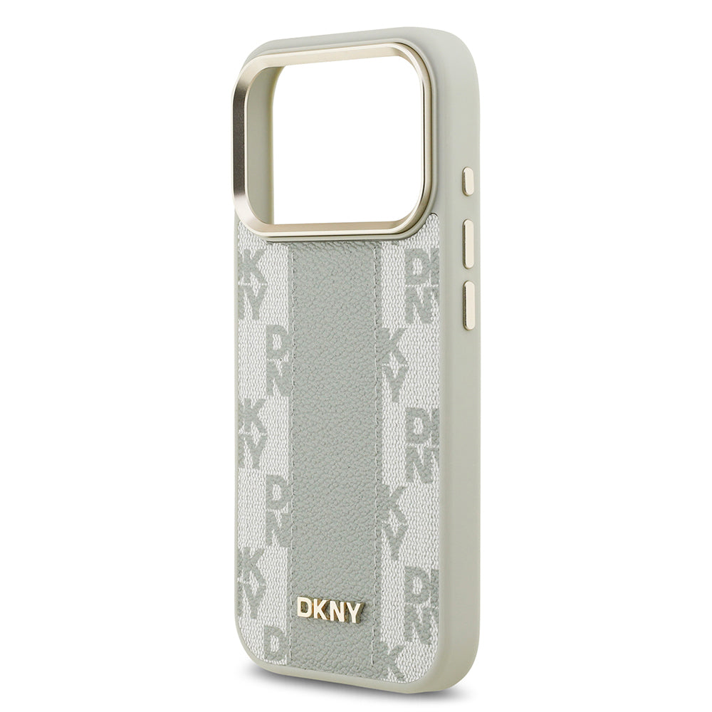 Apple iPhone 17 Pro Kılıf DKNY Orjinal Lisanslı M-safe Şarj Özellikli 3D Yazılı Checkered Pattern Kapak Siyah