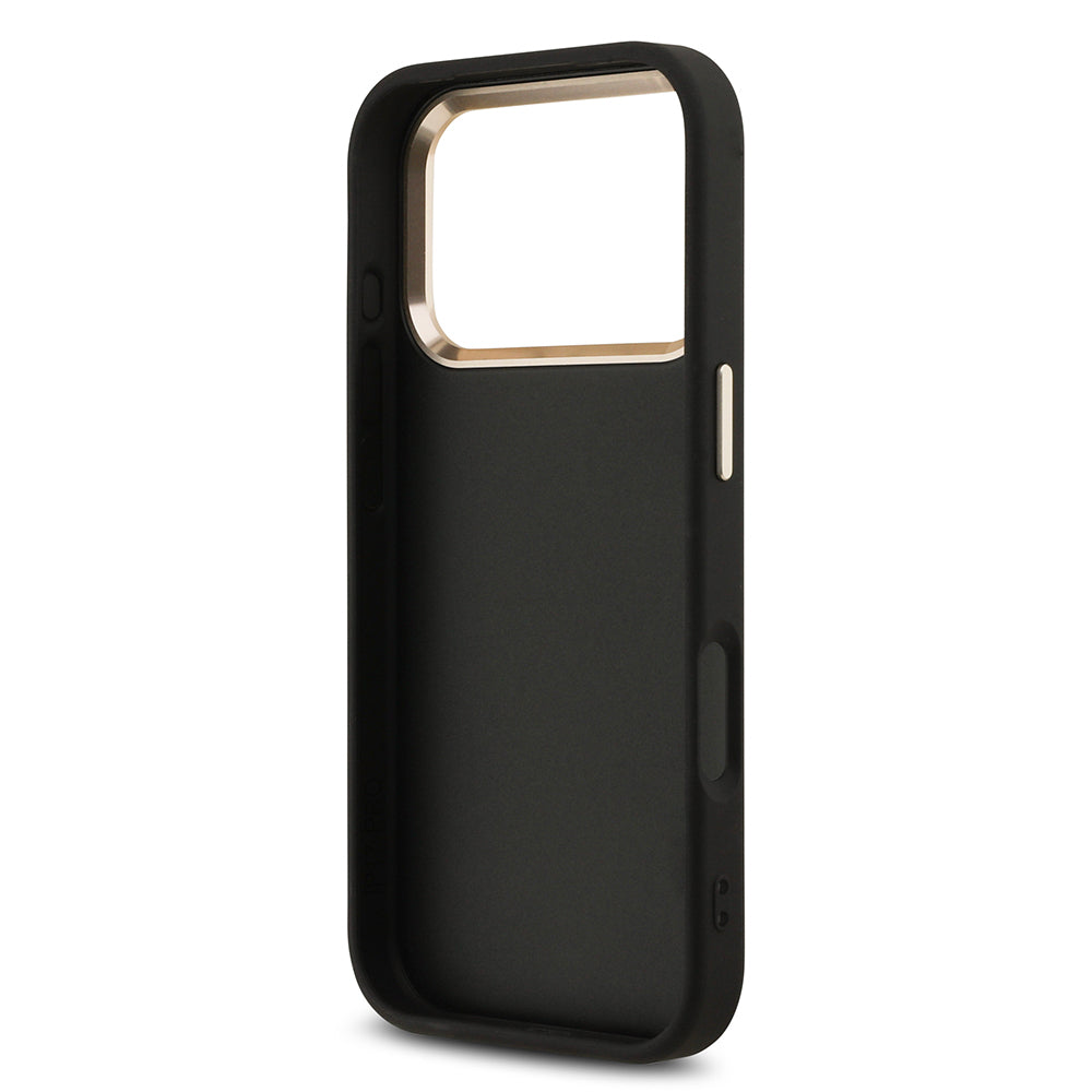 Apple iPhone 17 Pro Kılıf Guess Orjinal Lisanslı 4G Büyük Metal Kamera Çerçeveli ve Logolu Glitter Kapak Siyah