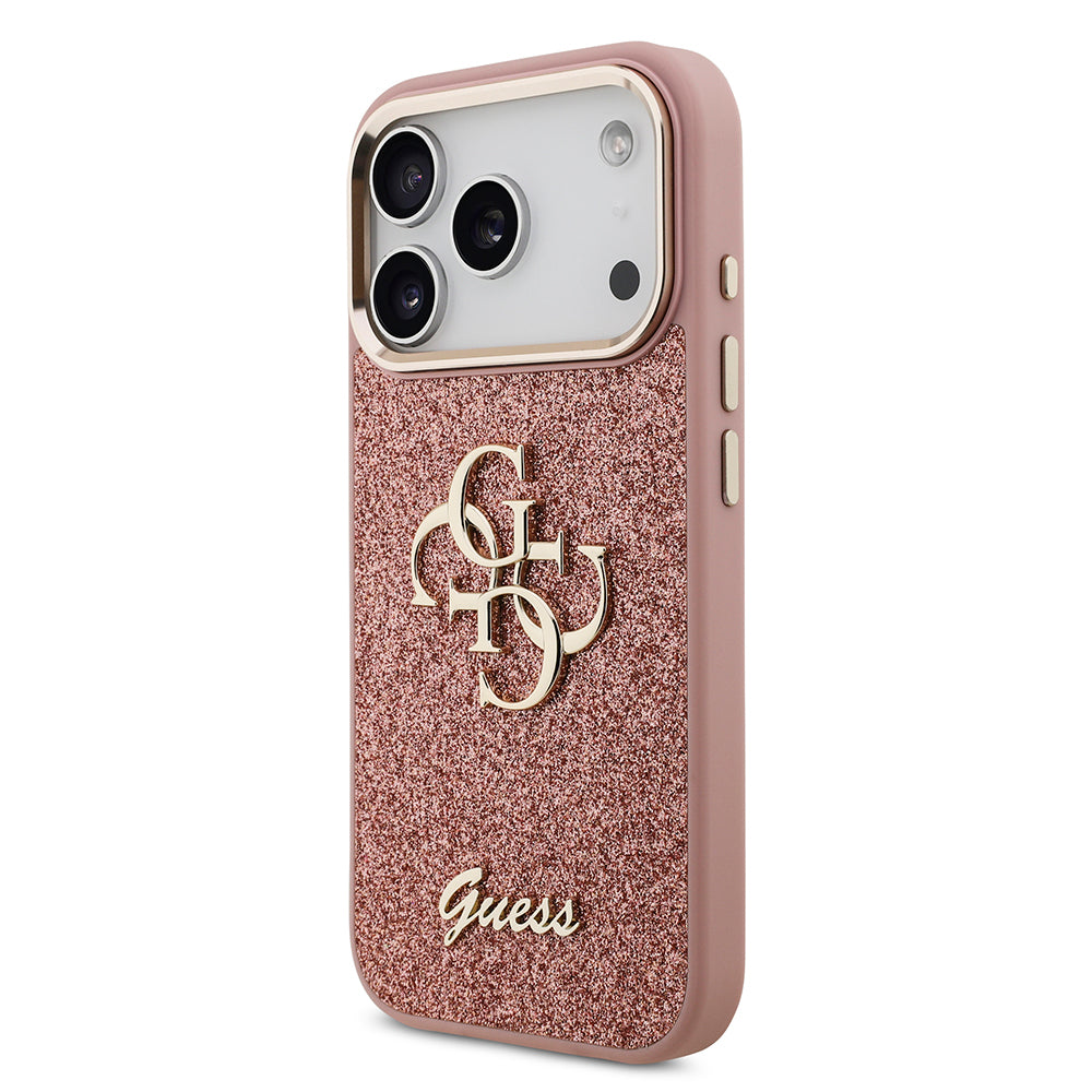 Apple iPhone 17 Pro Kılıf Guess Orjinal Lisanslı 4G Büyük Metal Kamera Çerçeveli ve Logolu Glitter Kapak Gri