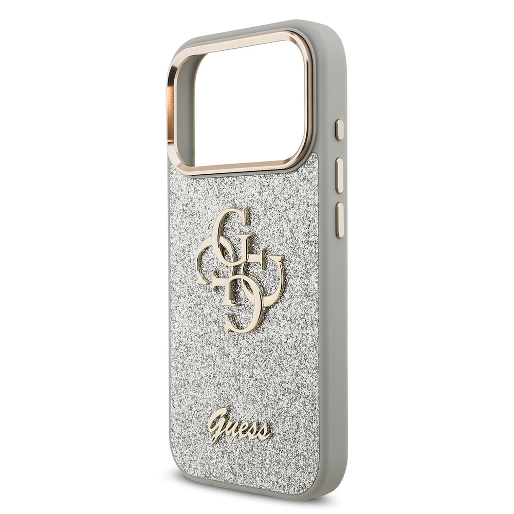 Apple iPhone 17 Pro Kılıf Guess Orjinal Lisanslı 4G Büyük Metal Kamera Çerçeveli ve Logolu Glitter Kapak Siyah