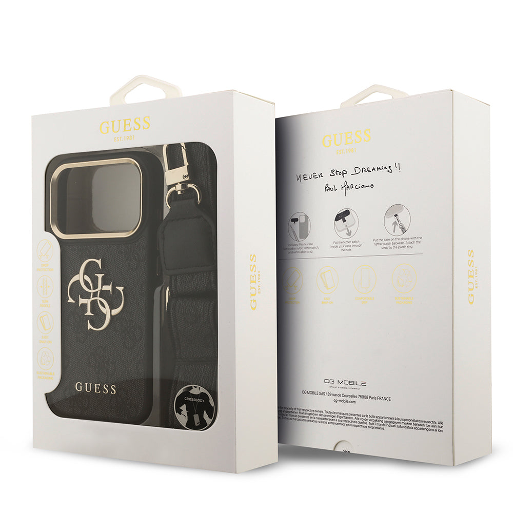 Apple iPhone 17 Pro Kılıf Guess Orjinal Lisanslı 4G Büyük Metal Logolu Kalın Askılı Kapak Kahverengi