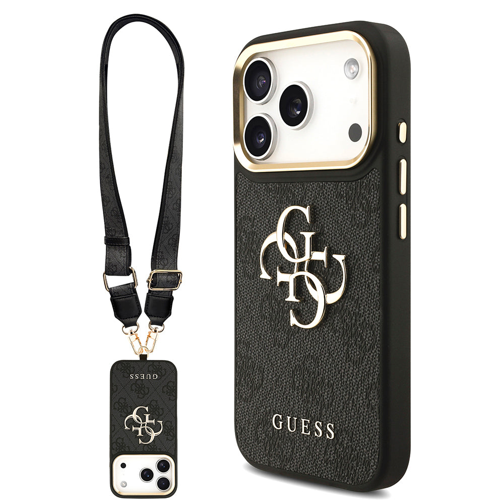 Apple iPhone 17 Pro Kılıf Guess Orjinal Lisanslı 4G Büyük Metal Logolu Kalın Askılı Kapak Kahverengi