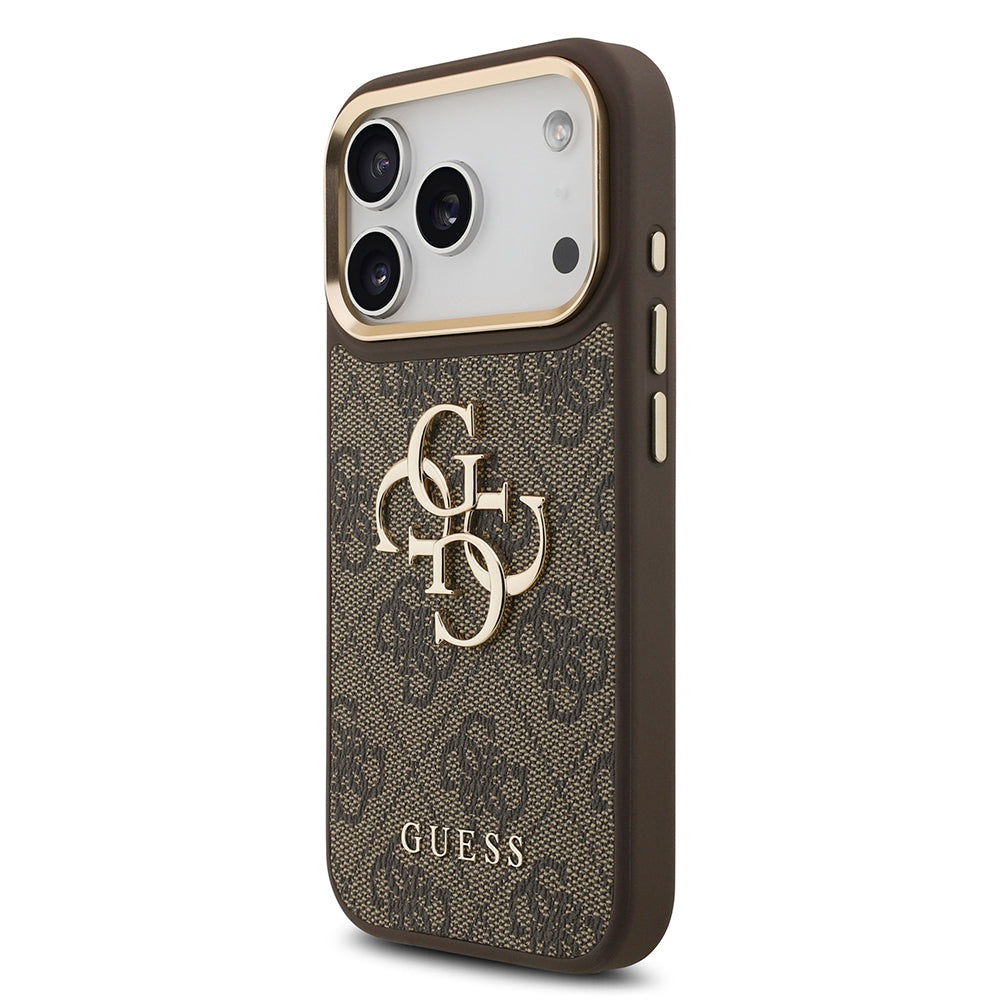 Apple iPhone 17 Pro Kılıf Guess Orjinal Lisanslı 4G Büyük Metal Logolu Kalın Askılı Kapak Kahverengi