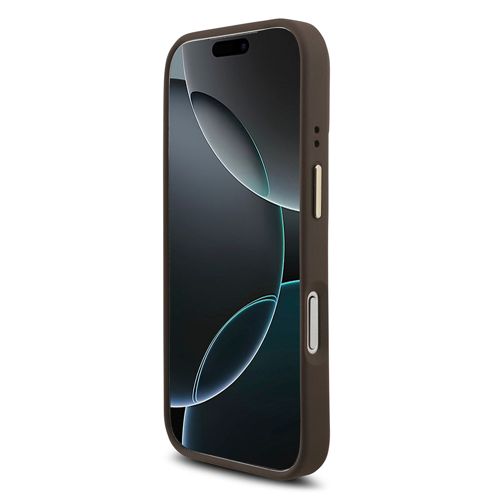 Apple iPhone 17 Pro Kılıf Guess Orjinal Lisanslı 4G Büyük Metal Logolu Kalın Askılı Kapak Kahverengi