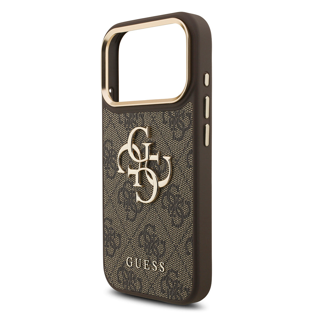 Apple iPhone 17 Pro Kılıf Guess Orjinal Lisanslı 4G Büyük Metal Logolu Kalın Askılı Kapak Kahverengi
