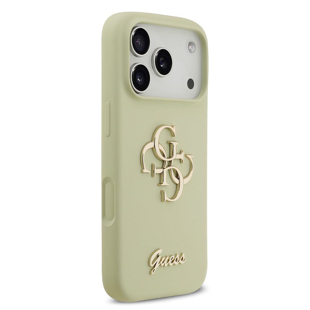 Apple iPhone 17 Pro Kılıf Guess Orjinal Lisanslı Grained Yazı Logolu Kapak Yeşil