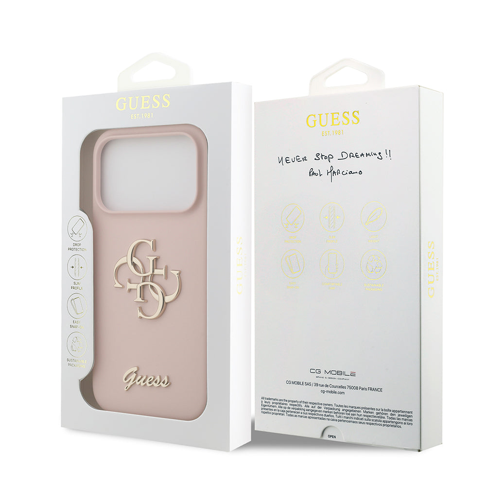 Apple iPhone 17 Pro Kılıf Guess Orjinal Lisanslı Grained Yazı Logolu Kapak Pembe