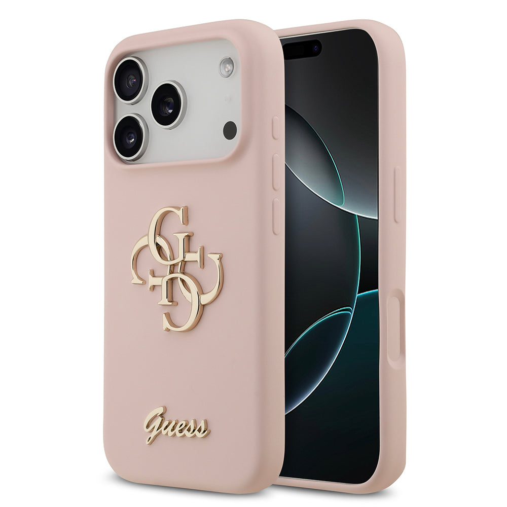 Apple iPhone 17 Pro Kılıf Guess Orjinal Lisanslı Grained Yazı Logolu Kapak Pembe
