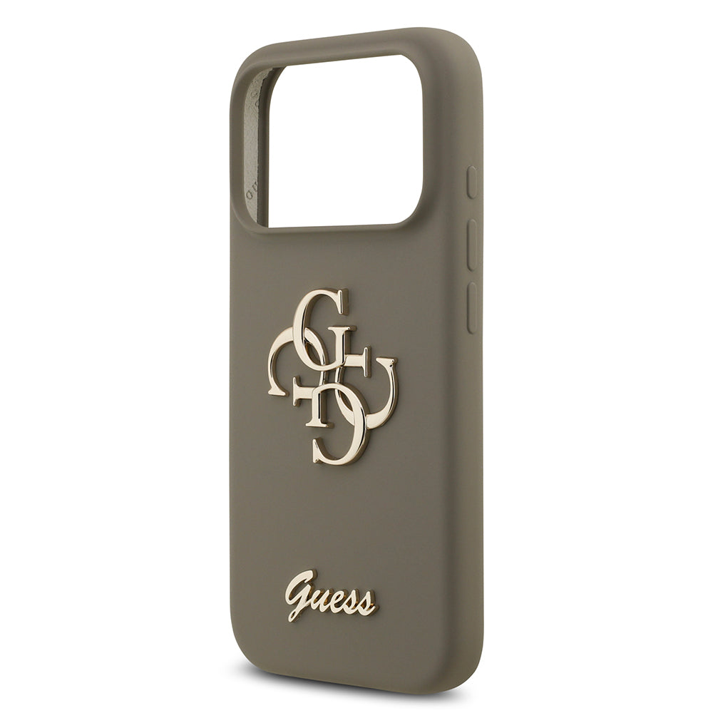 Apple iPhone 17 Pro Kılıf Guess Orjinal Lisanslı Grained Yazı Logolu Kapak Kahverengi