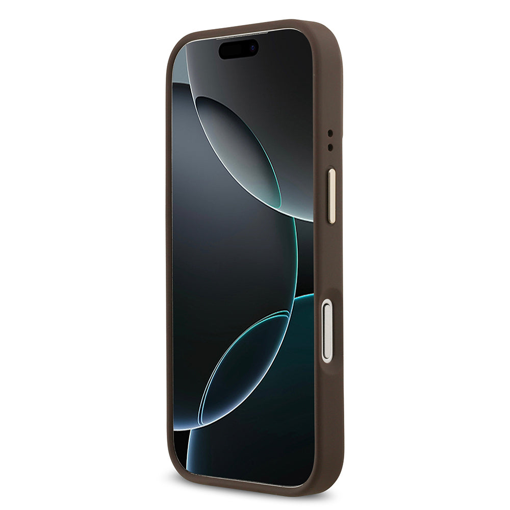 Apple iPhone 17 Pro Kılıf Guess Orjinal Lisanslı M-safe Şarj Özellikli 4G Desenli PU Metal Plaka Klasik Logolu Kapak Siyah