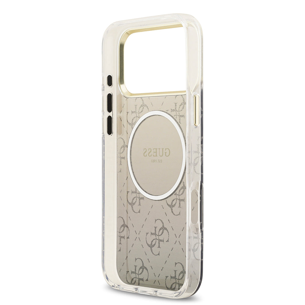 Apple iPhone 17 Pro Kılıf Guess Orjinal Lisanslı M-safe Şarj Özellikli 4G Desenli Simli Silikon Kapak Pembe