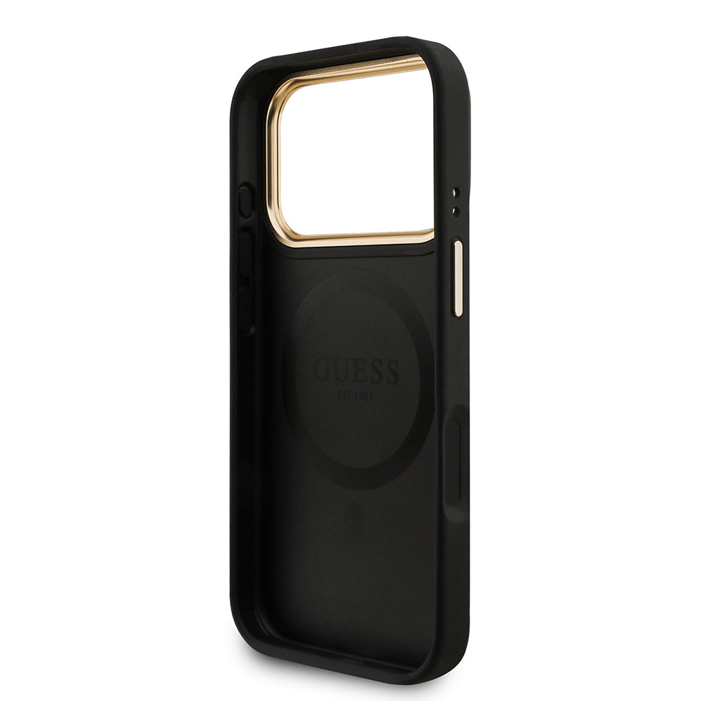 Apple iPhone 17 Pro Kılıf Guess Orjinal Lisanslı M-safe Şarj Özellikli 4G Metal Büyük Logolu Kartlıklı Kapak Kahverengi