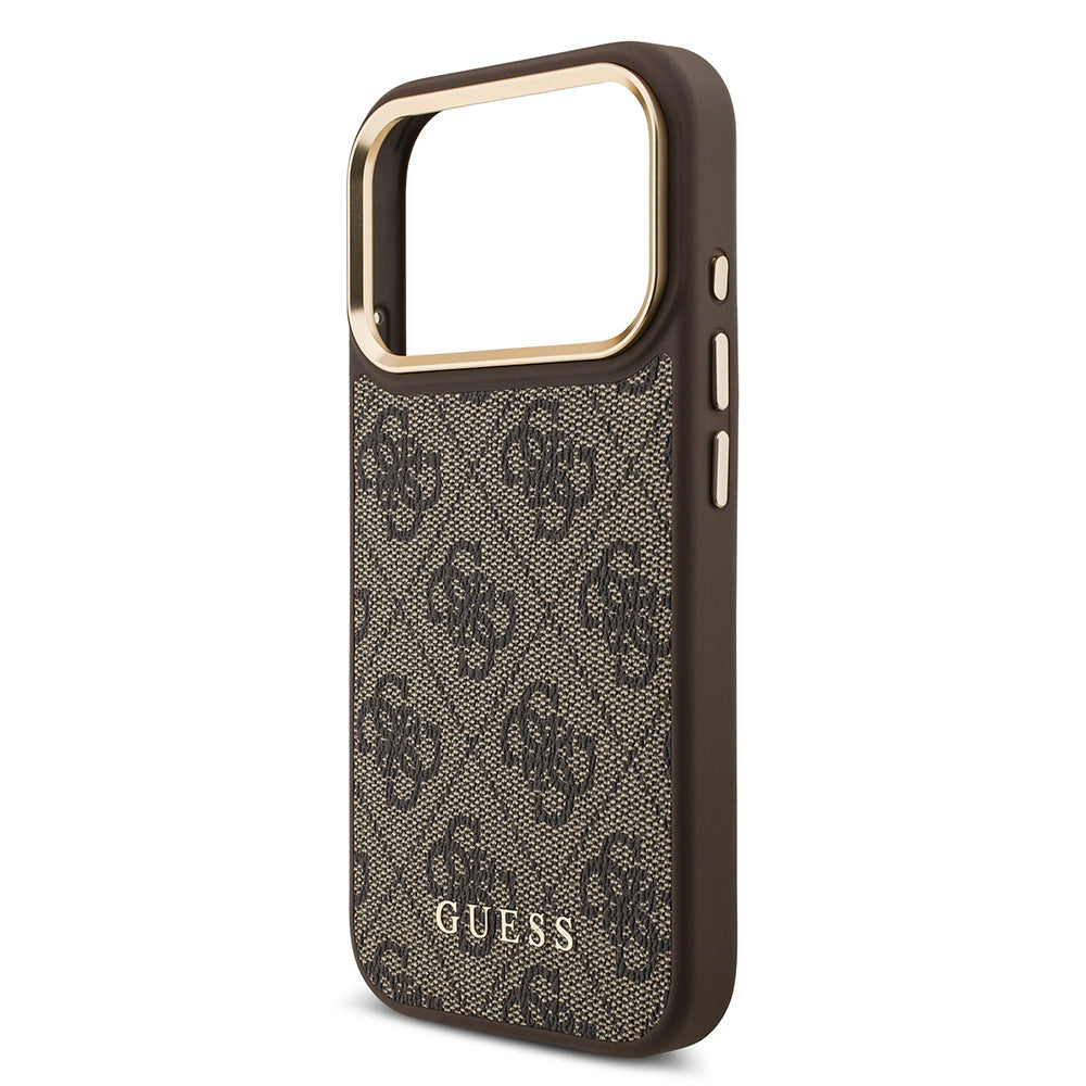 Apple iPhone 17 Pro Kılıf Guess Orjinal Lisanslı M-safe Şarj Özellikli Askılı ve 4G Logo Kartlıklı Kapak Kahverengi