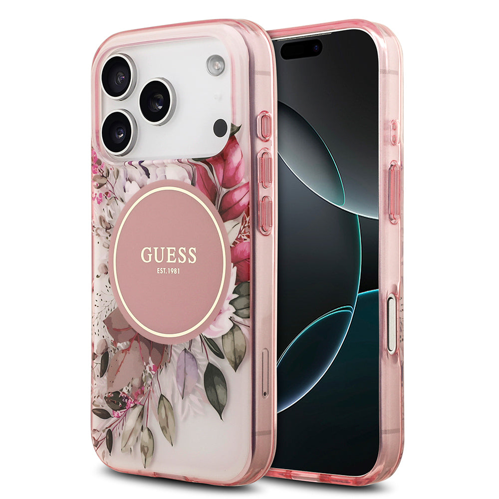 Apple iPhone 17 Pro Kılıf Guess Orjinal Lisanslı M-safe Şarj Özellikli Flower Tonal Circle Kapak Yeşil