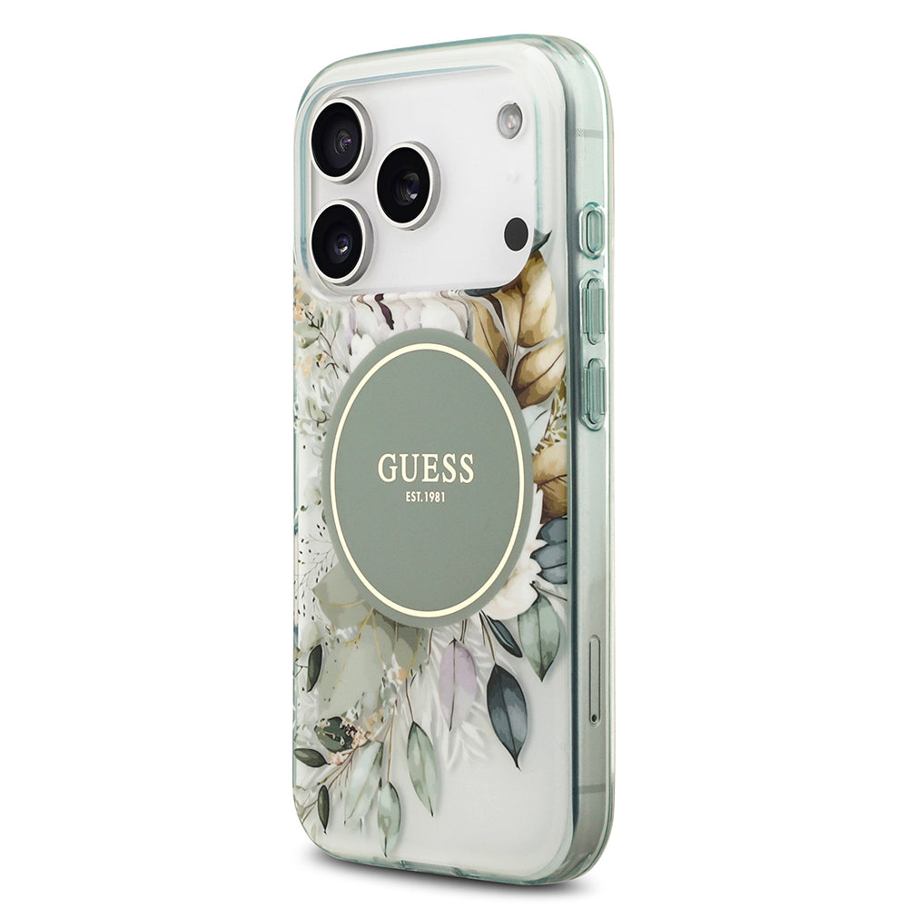 Apple iPhone 17 Pro Kılıf Guess Orjinal Lisanslı M-safe Şarj Özellikli Flower Tonal Circle Kapak Pembe