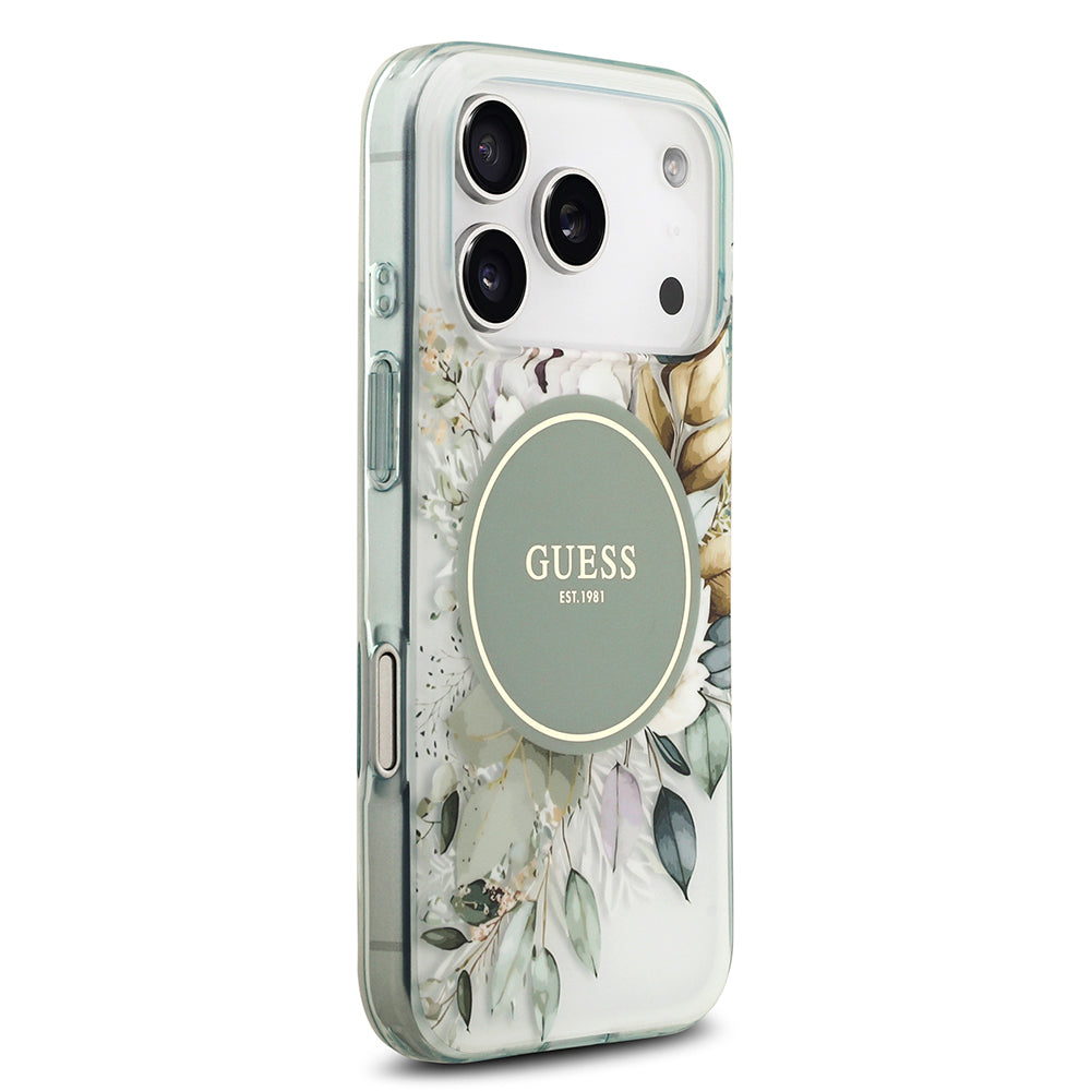 Apple iPhone 17 Pro Kılıf Guess Orjinal Lisanslı M-safe Şarj Özellikli Flower Tonal Circle Kapak Pembe