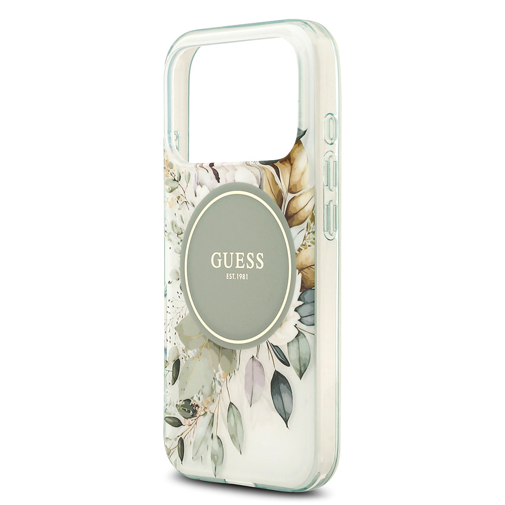 Apple iPhone 17 Pro Kılıf Guess Orjinal Lisanslı M-safe Şarj Özellikli Flower Tonal Circle Kapak Pembe