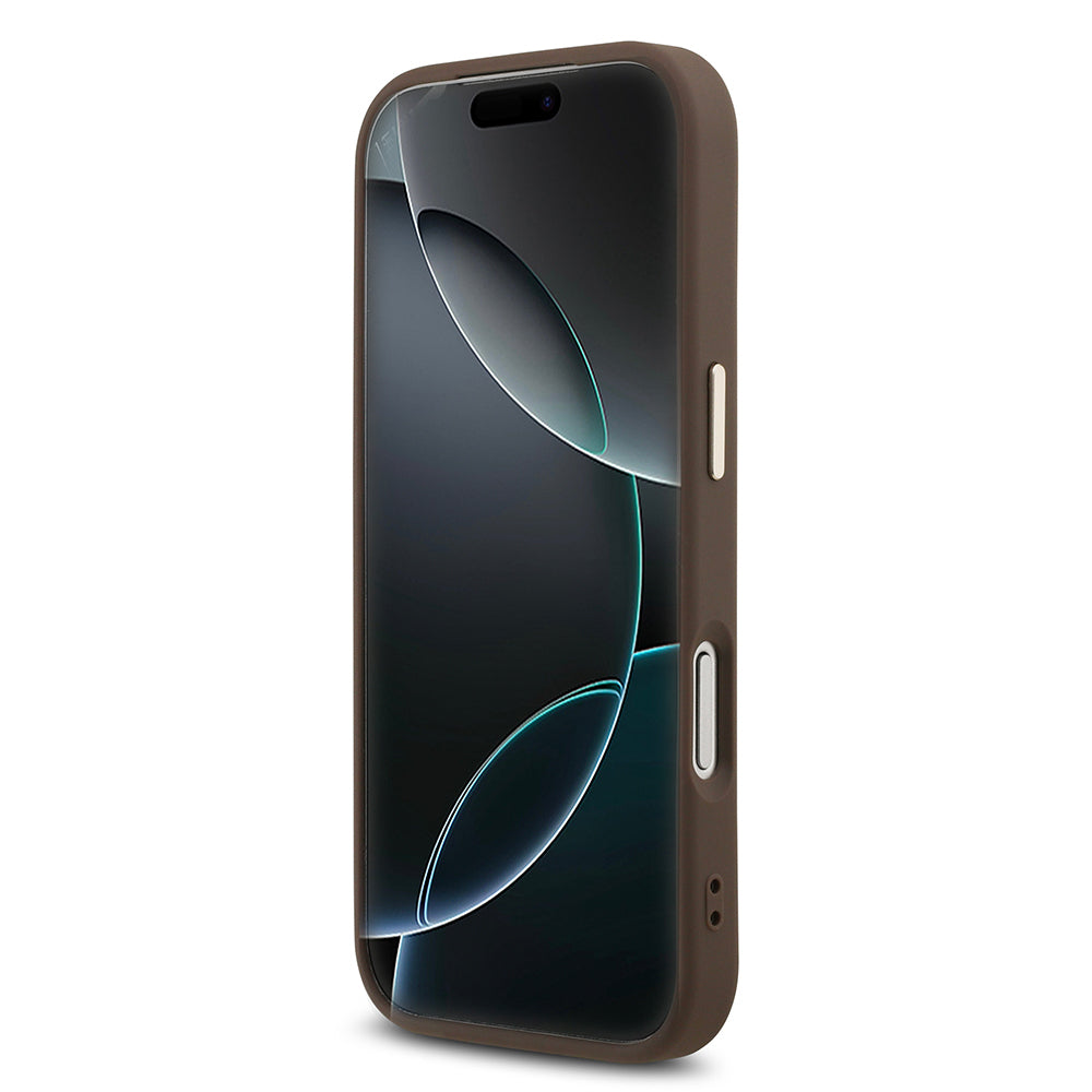 Apple iPhone 17 Pro Kılıf Guess Orjinal Lisanslı M-safe Şarj Özellikli Gold Metal Kamera Çerçeveli Taşlı Üçgen Logo 4G Desenli Kapak Siyah