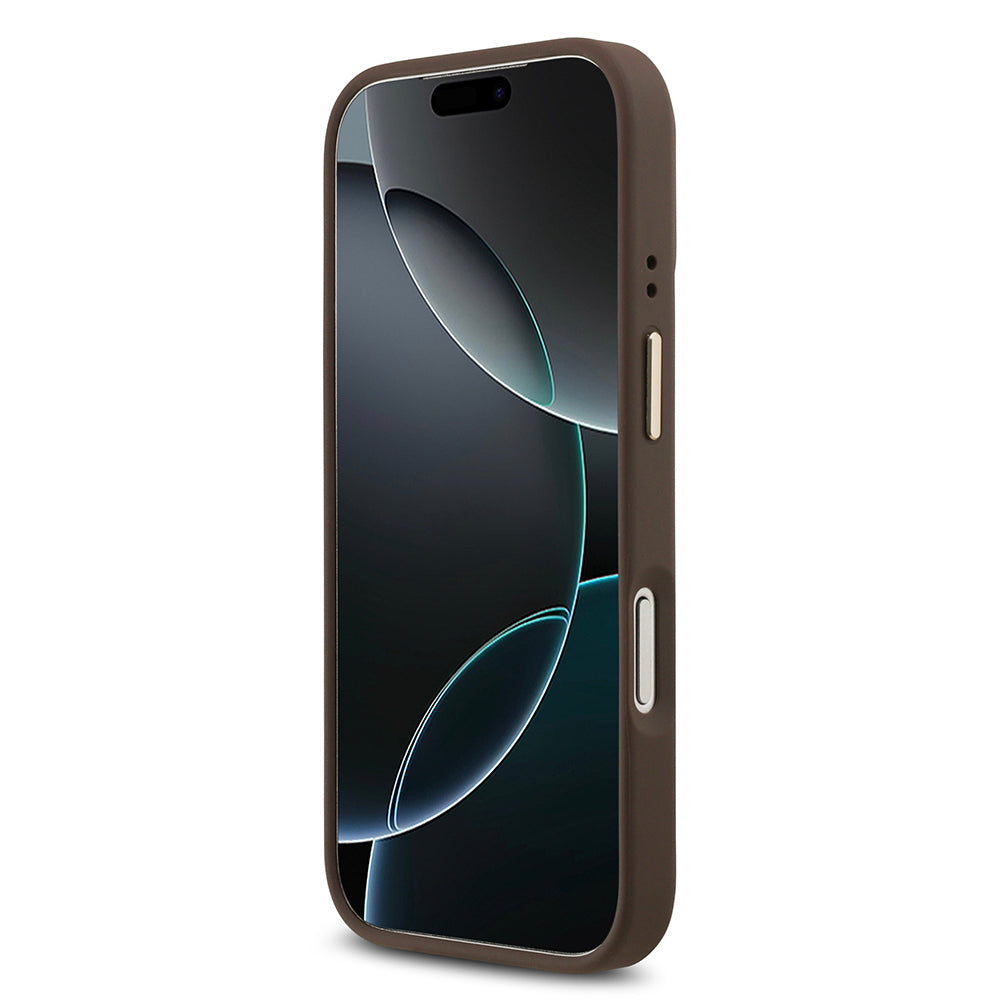 Apple iPhone 17 Pro Kılıf Guess Orjinal Lisanslı M-safe Şarj Özellikli Grained Yazı ve Taşlı 4G Logolu Kapak Siyah